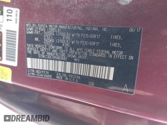 2017 Toyota Sienna LE Auto Access Seat with VIN 5TDKZ3DC7HS863682, listed as a IAAI auction lot 41488878 with 134,733 mi miles. Bid and sale history available at carsss.com. Image 9.