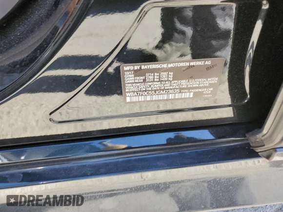 2018 BMW 7 Series 750i with VIN WBA7F0C55JGM23635, listed as a Copart auction lot 83718114 with 0 mi miles and Salvage Title. Bid and sale history available at carsss.com. Image 15.