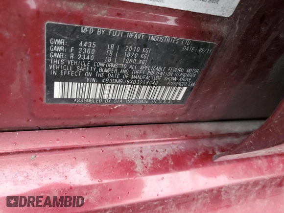2011 Subaru Legacy Limited with VIN 4S3BMBJ6XB3258040, listed as a Copart auction lot 45657895 with 230,993 mi miles and Salvage title. Bid and sale history available at DreamBid. Image 14.