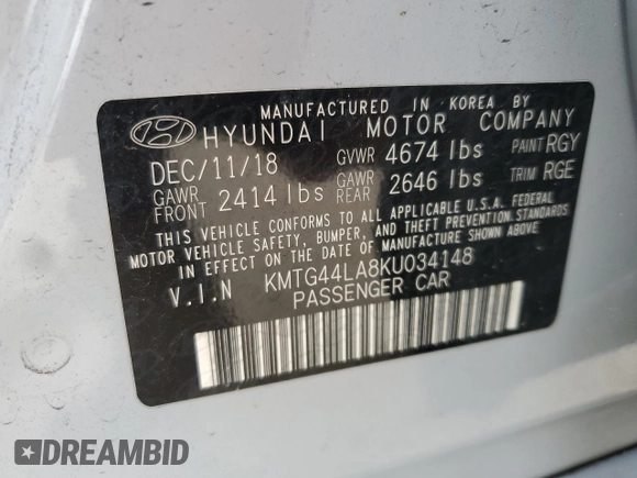 2019 Genesis G70 2.0T Advanced with VIN KMTG44LA8KU034148, listed as a Copart auction lot 71370214 with 37,482 mi miles and Non Repairable. Bid and sale history available at carsss.com. Image 13.