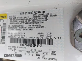 2016 Ford Fusion Titanium Hybrid with VIN 3FA6P0RU3GR190355, listed as a IAAI auction lot 42384309 with 157,172 mi miles and . Bid and sale history available at DreamBid. Image 9.