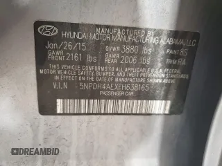 2015 Hyundai Elantra SE with VIN 5NPDH4AEXFH638165, listed as a Copart auction lot 55434945 with 46,740 mi miles and Salvage Title. Bid and sale history available at DreamBid. Image 12.