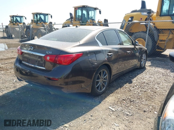 2014 Infiniti Q50 Hybrid Premium with VIN JN1AV7AP7EM691329, listed as a IAAI auction lot 41858913 with 144,688 mi miles and . Bid and sale history available at DreamBid. Image 4.