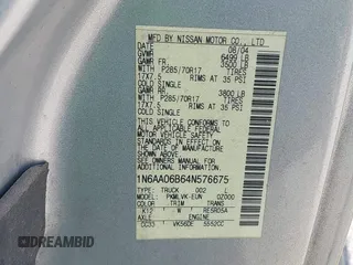2004 Nissan Titan SE с VIN 1N6AA06B64N576675, выставлен на аукционе IAAI как лот 42689929 с пробегом 57 120 миль миль и . История ставок и продаж доступна на DreamBid. Изображение 9.