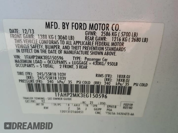 2014 Ford Police Interceptor z VIN 1FAHP2MK3EG150596, wystawiony jako Copart lot #53420945 z przebiegiem Nie podano mil oraz Czysty tytuł • Clean title. Historia ofert i sprzedaży dostępna na DreamBid. Obrazek 13.