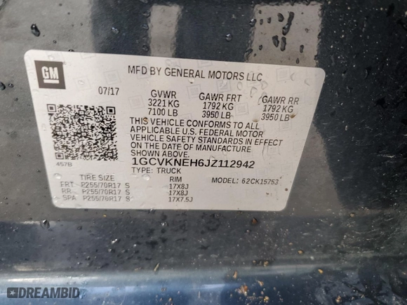 2018 Chevrolet Silverado 1500 Work Truck with VIN 1GCVKNEH6JZ112942, listed as a Copart auction lot 44781324 with 94,410 mi miles and Non Repairable. Bid and sale history available at carsss.com. Image 12.