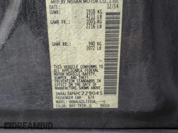 2015 Nissan Altima S with VIN 1N4AL3AP6FC229045, listed as a Copart auction lot 47930535 with 197,017 mi miles and Salvage Title. Bid and sale history available at carsss.com. Image 13.