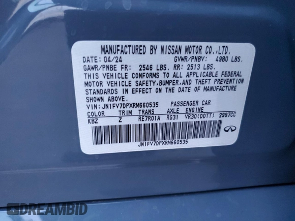 2024 Infiniti Q50 Red Sport 400 with VIN JN1FV7DPXRM660535, listed as a Copart auction lot 82416994 with 2,822 mi miles and Salvage Title. Bid and sale history available at DreamBid. Image 13.