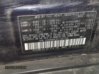2012 Subaru Outback 2.5i with VIN 4S4BRBAC6C1301224, listed as a IAAI auction lot 41873071 with 202,576 mi miles and . Bid and sale history available at DreamBid. Image 9.