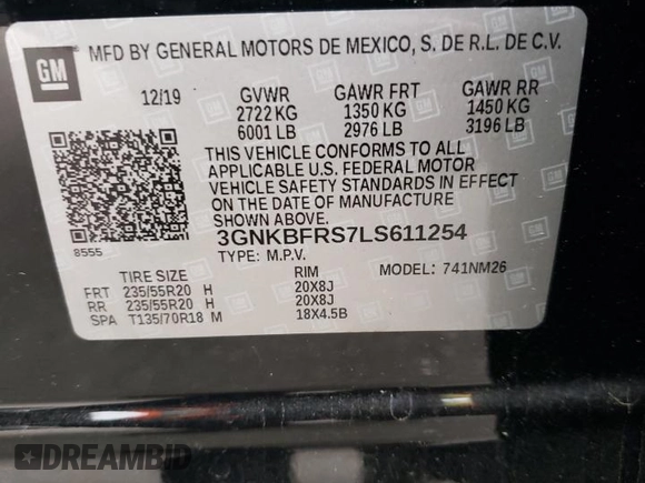 2020 Chevrolet Blazer Premier with VIN 3GNKBFRS7LS611254, listed as a Copart auction lot 44206524 with 41,485 mi miles and . Bid and sale history available at DreamBid. Image 14.