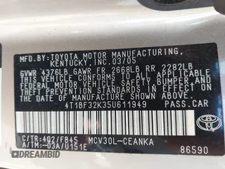2005 Toyota Camry LE with VIN 4T1BF32K35U611949, listed as a IAAI auction lot 42062852 with 146,578 mi miles and . Bid and sale history available at DreamBid. Image 9.