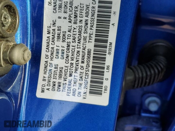 2016 Honda Civic Sedan LX with VIN 2HGFC2F57GH556880, listed as a Copart auction lot 47187825 with 86,138 mi miles and Salvage Title. Bid and sale history available at carsss.com. Image 12.