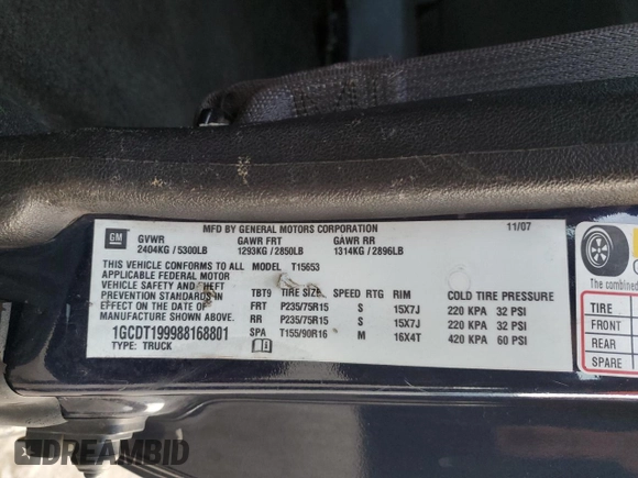 2008 Chevrolet Colorado LS with VIN 1GCDT199988168801, listed as a Copart auction lot 82115934 with 168,387 mi miles and Salvage Title. Bid and sale history available at carsss.com. Image 13.