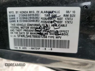 2011 Honda Odyssey EX-L with VIN 5FNRL5H67BB001266, listed as a Copart auction lot 48247265 with 160,524 mi miles and Salvage Title. Bid and sale history available at DreamBid. Image 13.