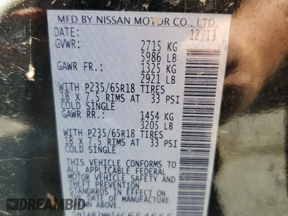 2014 Nissan Pathfinder SL with VIN 5N1AR2MN5EC654666, listed as a Copart auction lot 55505375 with 215,931 mi miles and Clean Title. Bid and sale history available at DreamBid. Image 13.