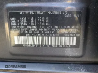 2012 Subaru Legacy 2.5i with VIN 4S3BMBA62C3004260, listed as a Copart auction lot 53002285 with 126,352 mi miles and Clean title. Bid and sale history available at DreamBid. Image 12.