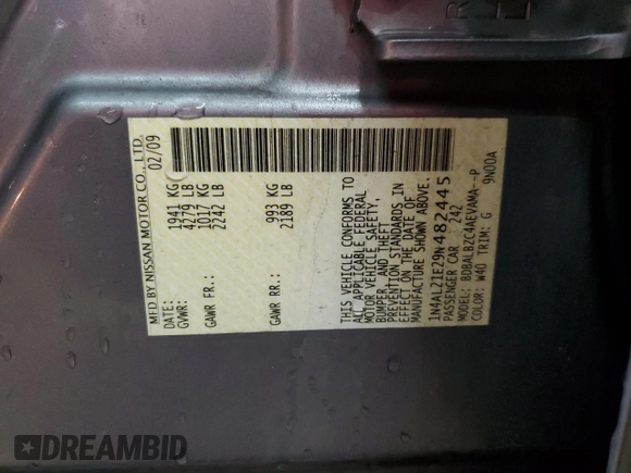 2009 Nissan Altima S with VIN 1N4AL21E29N482445, listed as a Copart auction lot 51108925 with 88,533 mi miles and Salvage Title. Bid and sale history available at DreamBid. Image 13.
