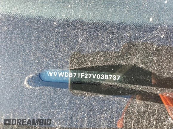 2007 Volkswagen Eos 3.2L with VIN WVWDB71F27V038737, listed as a Copart auction lot 77960204 with Not Provided miles and Clean Title. Bid and sale history available at DreamBid. Image 12.