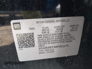 2024 Chevrolet Malibu LT with VIN 1G1ZE5STXRF211173, listed as a IAAI auction lot 41531656 with 55,130 mi miles and . Bid and sale history available at DreamBid. Image 9.