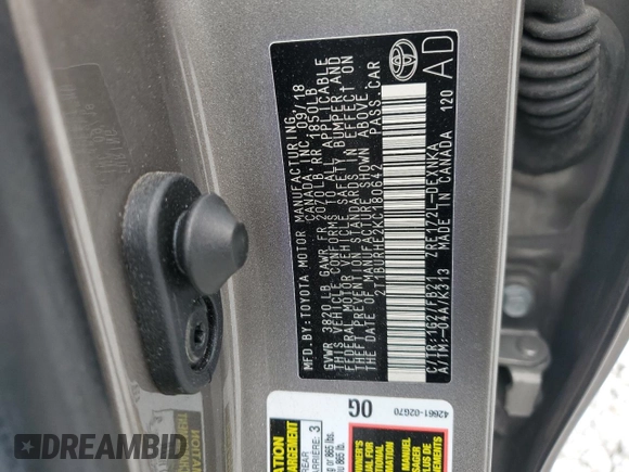 2019 Toyota Corolla L with VIN 2T1BURHE2KC180642, listed as a Copart auction lot 51488635 with 84,797 mi miles and Non Repairable. Bid and sale history available at DreamBid. Image 14.