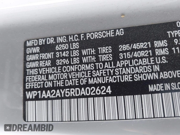 2024 Porsche Cayenne z VIN WP1AA2AY5RDA02624, wystawiony jako IAAI lot #42205528 z przebiegiem Nie podano mil oraz . Historia ofert i sprzedaży dostępna na DreamBid. Obrazek 9.