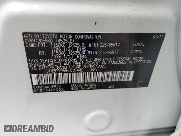 2017 Toyota RAV4 LE with VIN JTMZFREV6HJ721945, listed as a Copart auction lot 51843445 with 89,688 mi miles and Salvage Title. Bid and sale history available at carsss.com. Image 13.