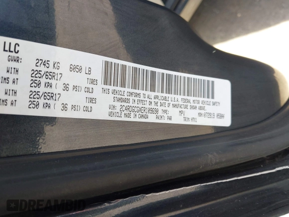 2014 Dodge Grand Caravan SXT with VIN 2C4RDGCGXER109690, listed as a IAAI auction lot 42133337 with 109,332 mi miles and . Bid and sale history available at DreamBid. Image 9.