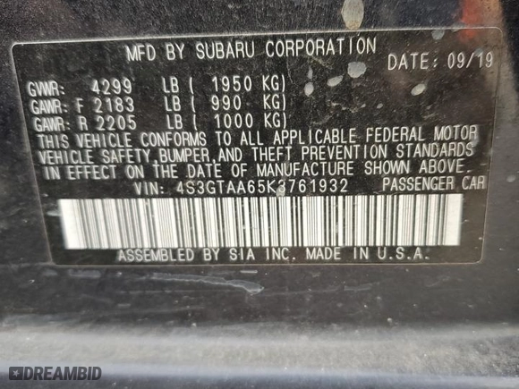 2019 Subaru Impreza with VIN 4S3GTAA65K3761932, listed as a Copart auction lot 47538545 with 73,513 mi miles and Salvage Title. Bid and sale history available at carsss.com. Image 12.