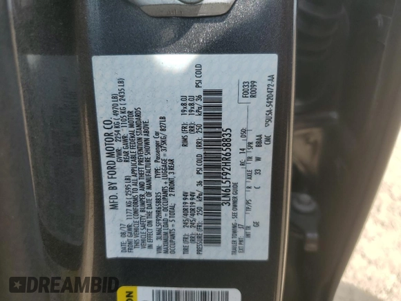 2017 Lincoln MKZ Reserve with VIN 3LN6L5F92HR658835, listed as a Copart auction lot 56491035 with 117,346 mi miles and Salvage title. Bid and sale history available at DreamBid. Image 12.