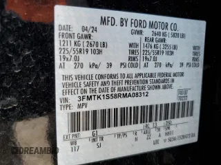 2024 Ford Mustang Mach-E Select с VIN 3FMTK1S58RMA08312, выставлен на аукционе Copart как лот 55017385 с пробегом 7 424 миль миль и Списание • Salvage title. История ставок и продаж доступна на DreamBid. Изображение 13.