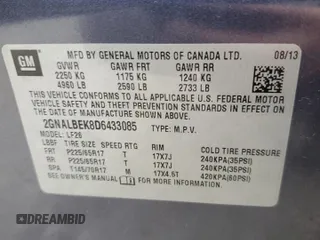 2013 Chevrolet Equinox LS z VIN 2GNALBEK8D6433085, wystawiony jako Copart lot #82775684 z przebiegiem Nie podano mil oraz Nie do naprawy • Non repairable. Historia ofert i sprzedaży dostępna na DreamBid. Obrazek 13.