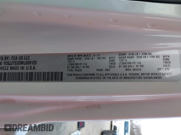 2021 Jeep Gladiator Mojave с VIN 1C6JJTEG0ML609125, выставлен на аукционе IAAI как лот 41570165 с пробегом 42 071 миль миль и . История ставок и продаж доступна на DreamBid. Изображение 9.