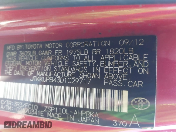 2013 Scion xD z VIN JTKKUPB43D1029717, wystawiony jako IAAI lot #41772021 z przebiegiem 165 751 mil mil oraz . Historia ofert i sprzedaży dostępna na DreamBid. Obrazek 9.