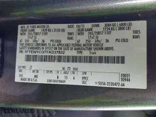 2015 Ford F-150 XL with VIN 1FTEW1CG7FKD37832, listed as a IAAI auction lot 41355567 with 194,633 mi miles. Bid and sale history available at carsss.com. Image 9.