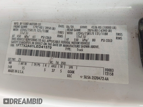 2020 Ford F-250 XL z VIN 1FT7X2A61LED41570, wystawiony jako IAAI lot #42230713 z przebiegiem 67 362 mil mil oraz . Historia ofert i sprzedaży dostępna na DreamBid. Obrazek 9.