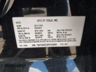 2023 Tesla Model Y Long Range with VIN 7SAYGDEE0PA183891, listed as a IAAI auction lot 42205573 with 41,273 mi miles and . Bid and sale history available at DreamBid. Image 9.
