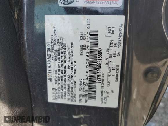 2008 Ford Mustang Deluxe with VIN 1ZVHT80N885165097, listed as a Copart auction lot 57712405 with 113,772 mi miles and Salvage title. Bid and sale history available at DreamBid. Image 12.