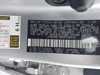 2022 Toyota Prius L Eco with VIN JTDKAMFU8N3164240, listed as a IAAI auction lot 41892462 with 35,980 mi miles and . Bid and sale history available at DreamBid. Image 9.