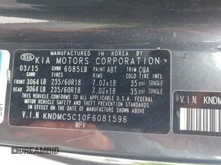 2015 Kia Sedona EX with VIN KNDMC5C10F6081596, listed as a IAAI auction lot 41508912 with 120,845 mi miles. Bid and sale history available at carsss.com. Image 9.