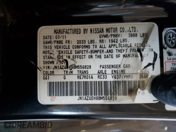 2011 Nissan 370Z Touring with VIN JN1AZ4EH9BM554829, listed as a Copart auction lot 88817055 with 139,545 mi miles and Salvage Title. Bid and sale history available at carsss.com. Image 14.