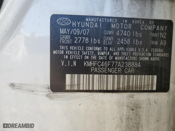 2007 Hyundai Azera SE with VIN KMHFC46F77A238884, listed as a Copart auction lot 88598615 with 153,755 mi miles and Salvage Title. Bid and sale history available at carsss.com. Image 12.