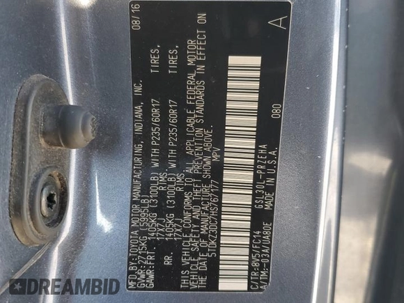 2017 Toyota Sienna LE Auto Access Seat with VIN 5TDKZ3DC7HS767177, listed as a Copart auction lot 87595095 with 226,706 mi miles and Salvage Title. Bid and sale history available at carsss.com. Image 15.