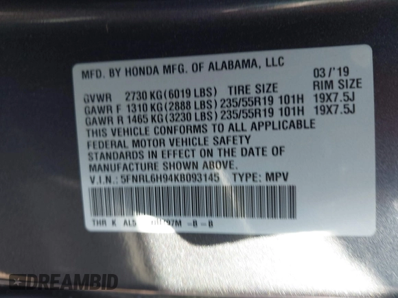 2019 Honda Odyssey Elite с VIN 5FNRL6H94KB093145, выставлен на аукционе IAAI как лот 42565346 с пробегом 72 288 миль миль и . История ставок и продаж доступна на DreamBid. Изображение 9.