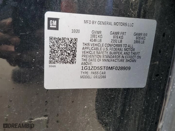 2021 Chevrolet Malibu LT with VIN 1G1ZD5ST0MF028909, listed as a Copart auction lot 45161175 with 106,468 mi miles and Salvage Title. Bid and sale history available at carsss.com. Image 13.