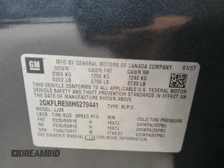 2017 GMC Terrain Denali with VIN 2GKFLRE38H6279441, listed as a Copart auction lot 59109425 with 215,537 mi miles and Salvage title. Bid and sale history available at DreamBid. Image 13.
