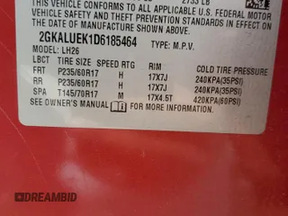2013 GMC Terrain SLT with VIN 2GKALUEK1D6185464, listed as a Copart auction lot 55554595 with 125,419 mi miles and Salvage title. Bid and sale history available at DreamBid. Image 13.