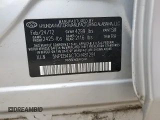 2012 Hyundai Sonata GLS with VIN 5NPEB4AC7CH481291, listed as a Copart auction lot 51923215 with 129,032 mi miles and Salvage Title. Bid and sale history available at carsss.com. Image 13.