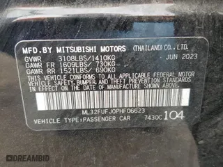 2023 Mitsubishi Mirage G4 ES with VIN ML32FUFJ0PHF06623, listed as a Copart auction lot 49077725 with 35,331 mi miles and Salvage Title. Bid and sale history available at carsss.com. Image 12.