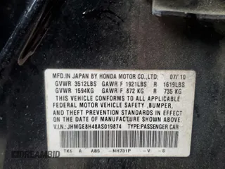2010 Honda Fit Sport with VIN JHMGE8H48AS019874, listed as a Copart auction lot 58463765 with Not provided miles and Salvage title. Bid and sale history available at DreamBid. Image 12.