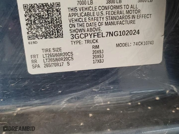 2022 Chevrolet Silverado 1500 LTD LT Trail Boss with VIN 3GCPYFEL7NG102024, listed as a Copart auction lot 73592814 with NaN miles and Salvage Title. Bid and sale history available at carsss.com. Image 12.